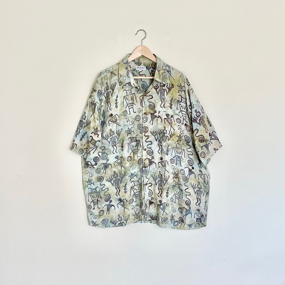 Mad Gringo Petroglyph Cave Drawings Tie Dyed Casual Button Down Shirt Men’s 2XL - Picture 1 of 10